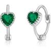 imageBriLove 925 Sterling Silver Small Dainty Birthstone Hoop Earrings for Women Gorgeous Heart Crystal Huggie Dangle Earring Birthday Everyday WearEmerald Color
