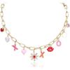 imageBriLove Gold Chain Choker Necklace for Women Bling Rhinestone Enamel Lips Heart Alphabet Sun Fashion Summer Necklaces GiftMulticolor GoldTone