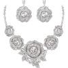 imageBriLove Gorgeous Stunning Crystal Layer Flower Cluster Statement Necklace Dangle Earrings Jewelry Set for Women Bridal BridesmaidClear SilverTone
