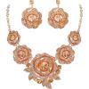 imageBriLove Gorgeous Stunning Crystal Layer Flower Cluster Statement Necklace Dangle Earrings Jewelry Set for Women Bridal BridesmaidPeach RoseGoldTone