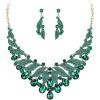 imageBriLove Gorgeous Stunning Crystal Teardrop Layer Leaf Cluster Statement Necklace Dangle Earrings Jewelry Set for Women Bridal BridesmaidEmerald Color GoldTone