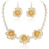 imageBriLove Shiny Bling Rhinestones Enamel Flower Statement Collar Necklace Hook Dangle Earrings Set for Women Summer Beach Holiday Costume Prom JewelryClear GoldTone