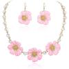 imageBriLove Shiny Bling Rhinestones Enamel Flower Statement Collar Necklace Hook Dangle Earrings Set for Women Summer Beach Holiday Costume Prom JewelryPink GoldTone