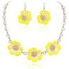 imageBriLove Shiny Bling Rhinestones Enamel Flower Statement Collar Necklace Hook Dangle Earrings Set for Women Summer Beach Holiday Costume Prom JewelryYellow GoldTone