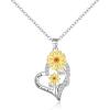 imageBriLove Sunflower Necklace Gifts for Mom Women 925 Sterling Silver Cubic Zirconia Double Heart JewelryYou are My Sunshine Pendant Necklaces for Daily Wear SummerClear SilverTone