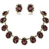 imageBriLove Victorian Style Statement Necklace Pierced Earrings Jewelry Set for Women Crystal Floral Cameo Inspired Oval Jewellery for Party PromAmethyst Color AntiqueGoldTone