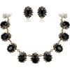 imageBriLove Victorian Style Statement Necklace Pierced Earrings Jewelry Set for Women Crystal Floral Cameo Inspired Oval Jewellery for Party PromBlack AntiqueGoldTone