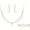 imageBriLove Wedding Bridal Jewelry for Women Cubic Zirconia Marquise Teardrop Leaf Cluster YNecklace Dangle Earrings Link Bracelet SetClear GoldTone