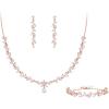 imageBriLove Wedding Bridal Jewelry for Women Cubic Zirconia Marquise Teardrop Leaf Cluster YNecklace Dangle Earrings Link Bracelet SetClear RoseGoldTone