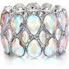 imageBriLove Wedding Bridal Stunning Crystal Double Row Water Drop Marquise Cluster Stretch Bangle Bracelet for Women Bride04Iridescent AB SilverTone