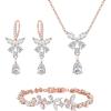 imageBriLove Wedding Jewelry Set for Women Bracelet Necklace Earrings Cubic Zirconia Bride Butterfly Crystal Teardrop Marquise Cluster Bridal Bridesmaid Party PromClear Rose GoldTone