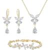 imageBriLove Wedding Jewelry Set for Women Bracelet Necklace Earrings Cubic Zirconia Bride Butterfly Crystal Teardrop Marquise Cluster Bridal Bridesmaid Party PromClear GoldTone
