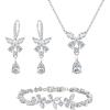 imageBriLove Wedding Jewelry Set for Women Bracelet Necklace Earrings Cubic Zirconia Bride Butterfly Crystal Teardrop Marquise Cluster Bridal Bridesmaid Party PromClear SilverTone