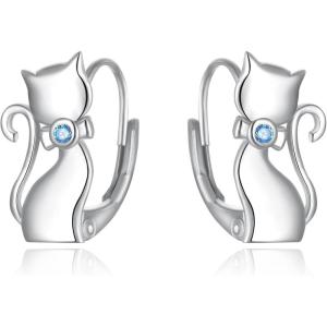 imageBriLove 925 Sterling Silver CZ Cute Animal Cat Leverback Dangle Earrings Jewelry Gifts for Women SilverTone