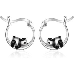 imageBriLove 925 Sterling Silver CZ Dainty Cute ButterflyPandaSloth Huggie Hoop Dangle Earring Animal Jewelry Gifts for WomenPanda