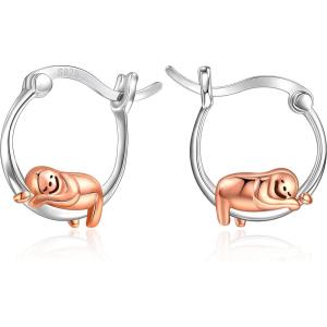 imageBriLove 925 Sterling Silver CZ Dainty Cute ButterflyPandaSloth Huggie Hoop Dangle Earring Animal Jewelry Gifts for WomenSloth14K Rose Gold