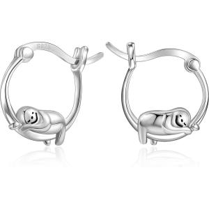 imageBriLove 925 Sterling Silver CZ Dainty Cute ButterflyPandaSloth Huggie Hoop Dangle Earring Animal Jewelry Gifts for WomenSlothClear