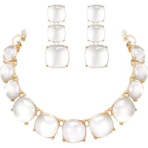 imageBriLove Fashion Stylish Beaded Statement Necklace Dangle Earrings Jewelry Set for Women Costume Christmas Party PromClear GoldTone