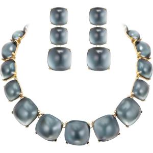 imageBriLove Fashion Stylish Beaded Statement Necklace Dangle Earrings Jewelry Set for Women Costume Christmas Party PromGrey GoldTone