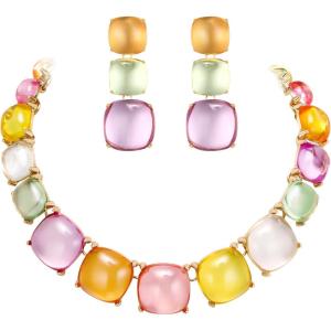 imageBriLove Fashion Stylish Beaded Statement Necklace Dangle Earrings Jewelry Set for Women Costume Christmas Party PromMulticolor GoldTone