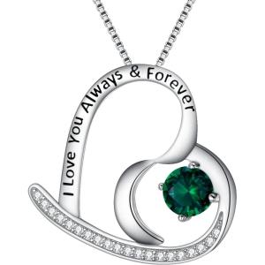 imageBriLove Gift for Mom Women 925 Sterling Silver I Love You Always ampamp Forever Engraved CZ Heart Pendant Necklace Ideal Mothers DayValentines DayBirthdayChristmasAnniversaryEmerald Color