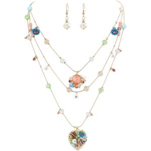 imageBriLove Handmade Strand Necklace for WomenBohemian Boho Colorful Beaded Layered Heart Collar Statement Pendant Necklaces for Summer Vacation Holiday Prom JewelryMulticolor GoldTone
