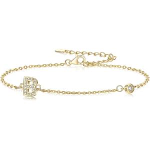 imageBriLove Initial Bracelet Gifts for Mom Women 925 Sterling Silver CZ 14K Gold Plated Alphabet Letter Adjustable Mothers DayValentines DayBirthdayChristmasAnniversaryInitIal B