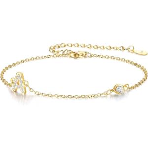 imageBriLove Initial Bracelet Gifts for Mom Women 925 Sterling Silver CZ 14K Gold Plated Alphabet Letter Adjustable Mothers DayValentines DayBirthdayChristmasAnniversaryInitIal A