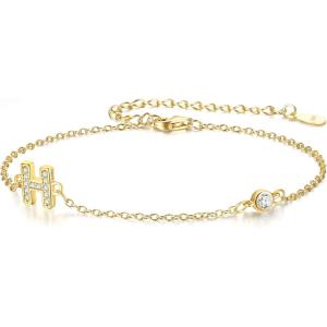 imageBriLove Initial Bracelet Gifts for Mom Women 925 Sterling Silver CZ 14K Gold Plated Alphabet Letter Adjustable Mothers DayValentines DayBirthdayChristmasAnniversaryInitIal H
