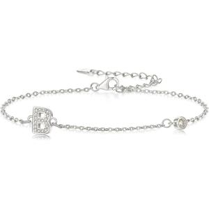 imageBriLove Initial Bracelet Gifts for Mom Women 925 Sterling Silver CZ 14K Gold Plated Alphabet Letter Adjustable Mothers DayValentines DayBirthdayChristmasAnniversaryInitIal BSilver