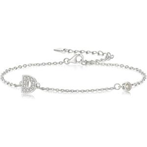 imageBriLove Initial Bracelet Gifts for Mom Women 925 Sterling Silver CZ 14K Gold Plated Alphabet Letter Adjustable Mothers DayValentines DayBirthdayChristmasAnniversaryInitIal DSilver