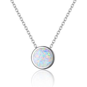 imageBriLove Opal Necklace for Gift Women 925 Sterling Silver Created Birthstone Round Pendant Necklaces Valentines Day