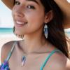 imageBriLove Butterfly Wing Jewelry Set Elegant Crystal Insect Dragonfly Pendant Necklace Drop Dangle Earrings for WomenBlue SilverTone