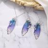 imageBriLove Butterfly Wing Jewelry Set Elegant Crystal Insect Dragonfly Pendant Necklace Drop Dangle Earrings for WomenBlue SilverTone