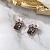 imageBriLove Fashion Elegant Rhinestone Enamel Rose Flower Emerald Cut Hook Dangle Earrigns for Women Party Prom AccessoriesGrey