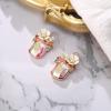 imageBriLove Fashion Elegant Rhinestone Enamel Rose Flower Emerald Cut Hook Dangle Earrigns for Women Party Prom AccessoriesIridescent AB