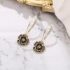 imageBriLove Fashion Elegant Rhinestone Enamel Rose Flower Hook Dangle Earrings for Women Party Prom Earring Accessories03Black GoldTone