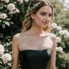 imageBriLove Fashion Elegant Rhinestone Enamel Rose Flower Hook Dangle Earrings for Women Party Prom Earring Accessories03Black GoldTone