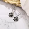 imageBriLove Fashion Elegant Rhinestone Enamel Rose Flower Hook Dangle Earrings for Women Party Prom Earring Accessories07Black SilverTone