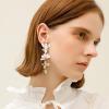 imageBriLove Gorgeous Sparkly Rhinestone Marquise Enamel 3 Layered Flower Dangle Earrings for WomenClear GoldTone