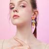 imageBriLove Gorgeous Sparkly Rhinestone Marquise Enamel 3 Layered Flower Dangle Earrings for WomenMulticolor GoldTone