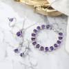 imageBriLove Jewelry Set for Bride Sparkling Water Drop Cubic Zirconia Crystal Pendant Necklace Leverback Earrings Tennis Bracelet Adjustable Ring Gift for WeddingBirthdayMothers DayChristmas02Purple SilverTone