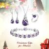 imageBriLove Jewelry Set for Bride Sparkling Water Drop Cubic Zirconia Crystal Pendant Necklace Leverback Earrings Tennis Bracelet Adjustable Ring Gift for WeddingBirthdayMothers DayChristmas02Purple SilverTone