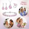 imageBriLove Jewelry Set for Bride Sparkling Water Drop Cubic Zirconia Crystal Pendant Necklace Leverback Earrings Tennis Bracelet Adjustable Ring Gift for WeddingBirthdayMothers DayChristmas12Pink