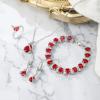 imageBriLove Jewelry Set for Bride Sparkling Water Drop Cubic Zirconia Crystal Pendant Necklace Leverback Earrings Tennis Bracelet Adjustable Ring Gift for WeddingBirthdayMothers DayChristmas04Ruby Color SilverTone