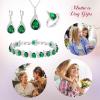 imageBriLove Jewelry Set for Bride Sparkling Water Drop Cubic Zirconia Crystal Pendant Necklace Leverback Earrings Tennis Bracelet Adjustable Ring Gift for WeddingBirthdayMothers DayChristmas13Emerald Color