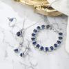 imageBriLove Jewelry Set for Bride Sparkling Water Drop Cubic Zirconia Crystal Pendant Necklace Leverback Earrings Tennis Bracelet Adjustable Ring Gift for WeddingBirthdayMothers DayChristmas01Sapphire Color SilverTone