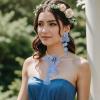 imageBriLove Strand Statement Flower Necklace for Women Shiny Chic Floral Collar Bib Necklaces Dangle Earrings Jewelry Summer Beach Holiday Costume PromBlue
