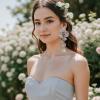 imageBriLove Strand Statement Flower Necklace for Women Shiny Chic Floral Collar Bib Necklaces Dangle Earrings Jewelry Summer Beach Holiday Costume PromClear