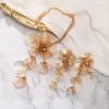 imageBriLove Strand Statement Flower Necklace for Women Shiny Chic Floral Collar Bib Necklaces Dangle Earrings Jewelry Summer Beach Holiday Costume PromGold